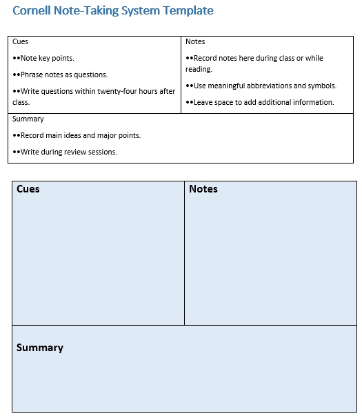 cornell note taking system example