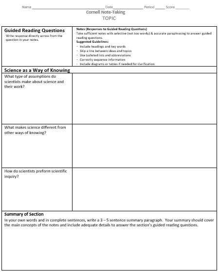 cornell note taking template 1
