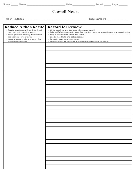 cornell notes record for review