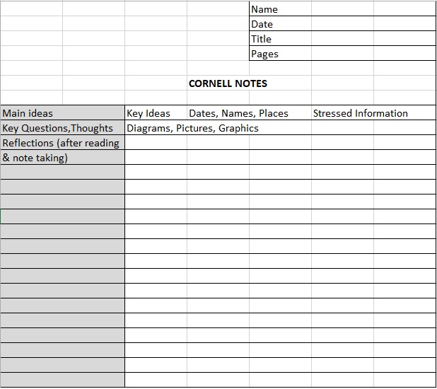 cornell notes template excel