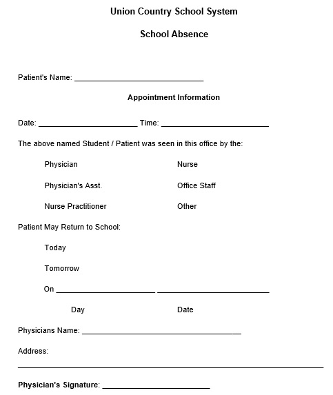 doctors excuse note for school