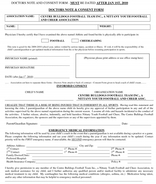 doctors note and consent form