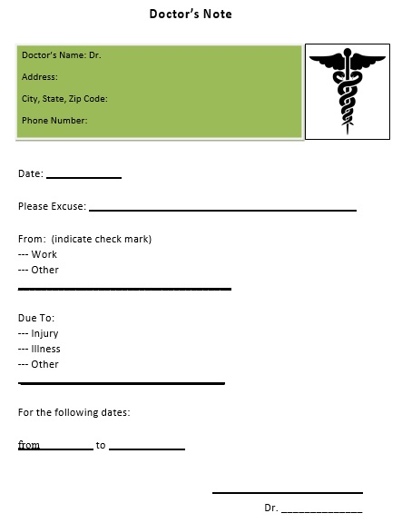 free fake doctors note for work