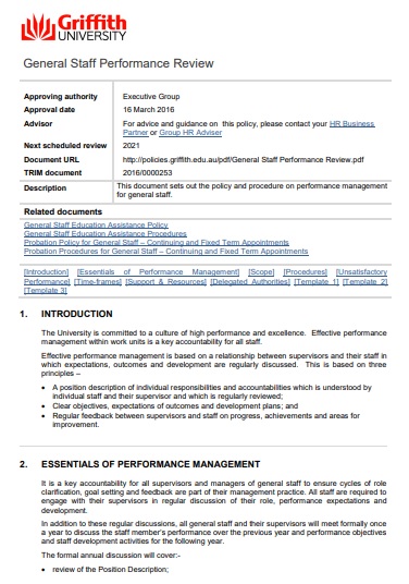 general staff performance review pdf