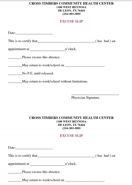 medical excuse note template