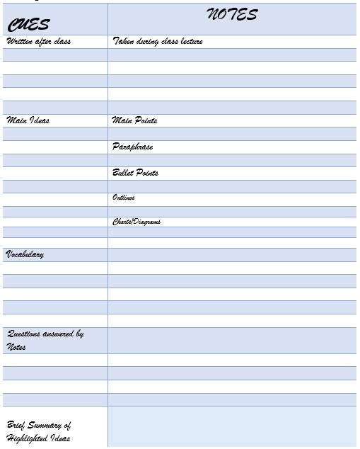 printable cornell note paper