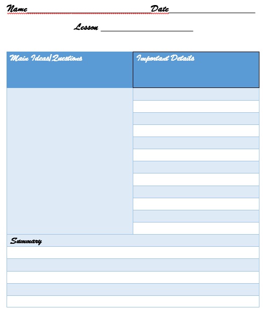 printable cornell notes template