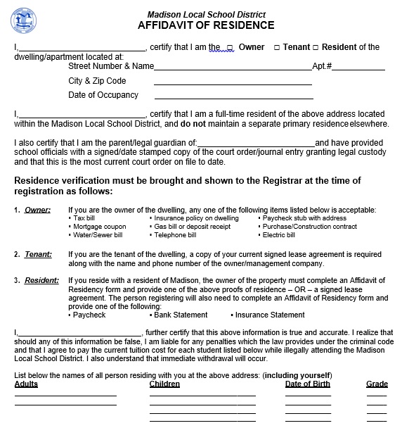 affidavit of residence sample