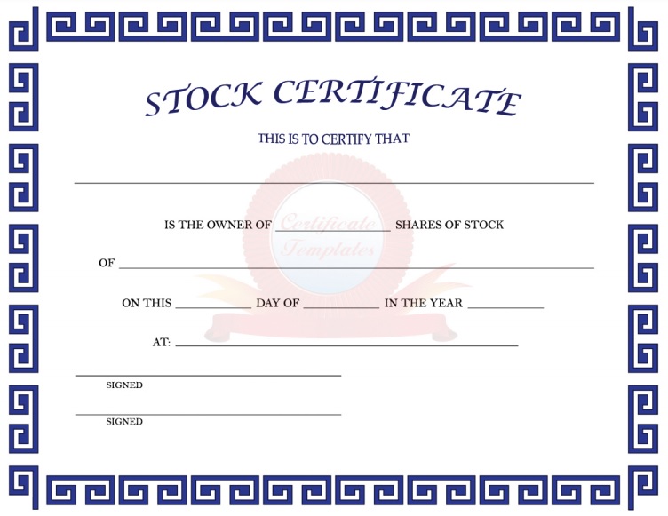 blank stock certificate template