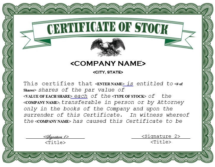 corporate stock certificate template