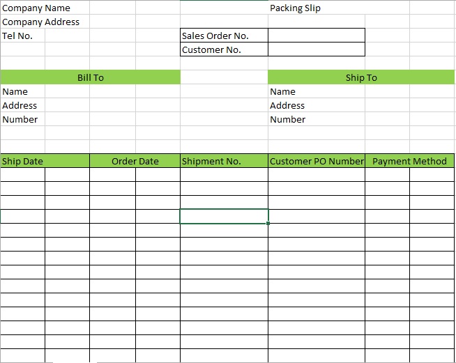 packing list format in excel