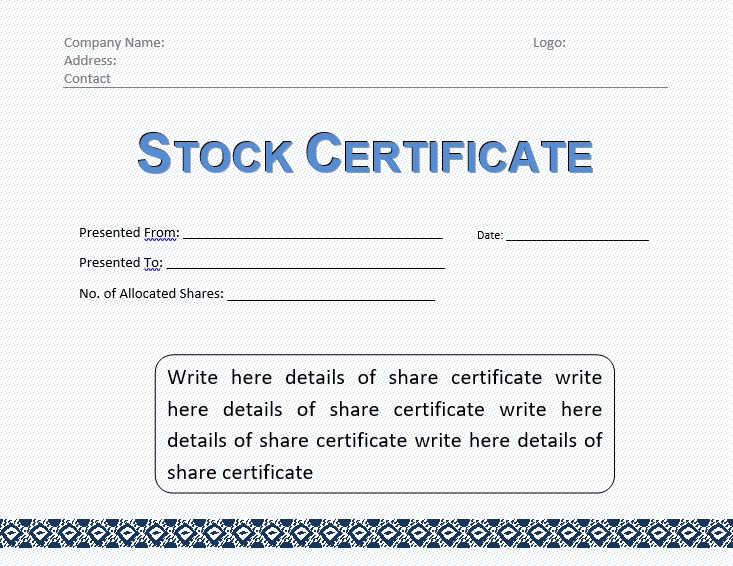 printable stock certificate