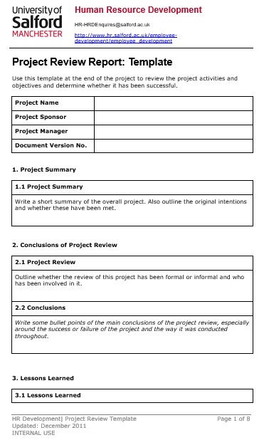 project review report template