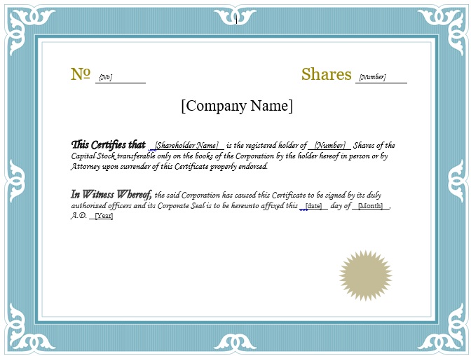 stock certificate example