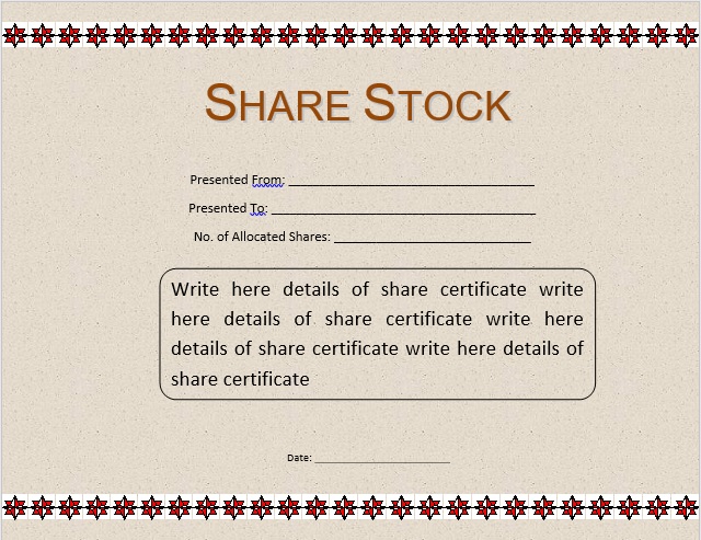 stock certificate template word