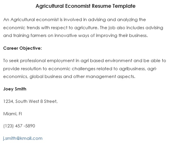 agricultural economist resume template