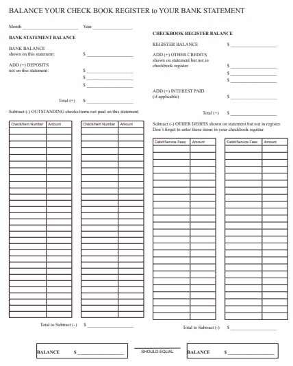 balance your checkbook register template
