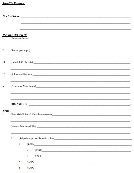 blank informative speech outline template pdf