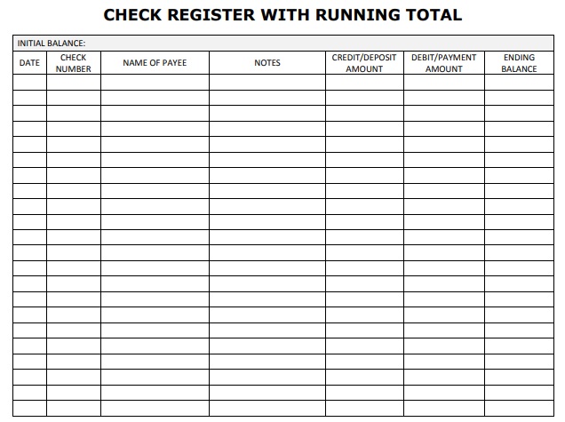 check register with running total