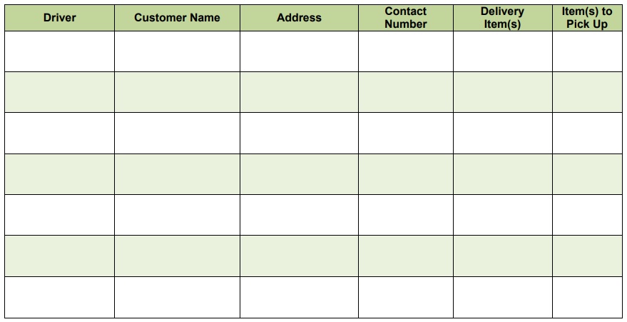 company daily delivery schedule template
