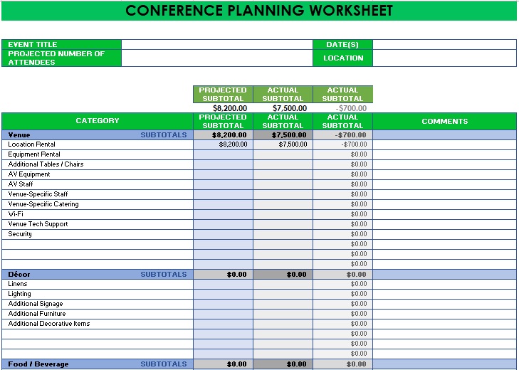 conference planning worksheet