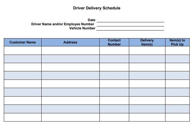 driver delivery schedule template