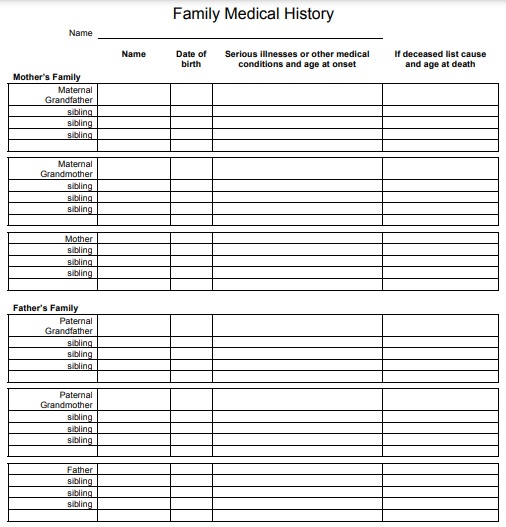 family history medical form