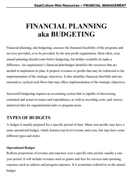financial planning aka budgeting template