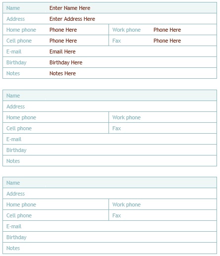 free address book template 10