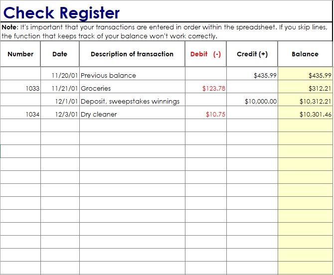 free checkbook register template 4