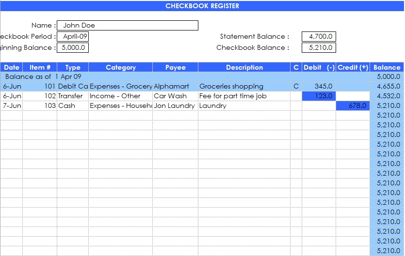 free checkbook register template 5