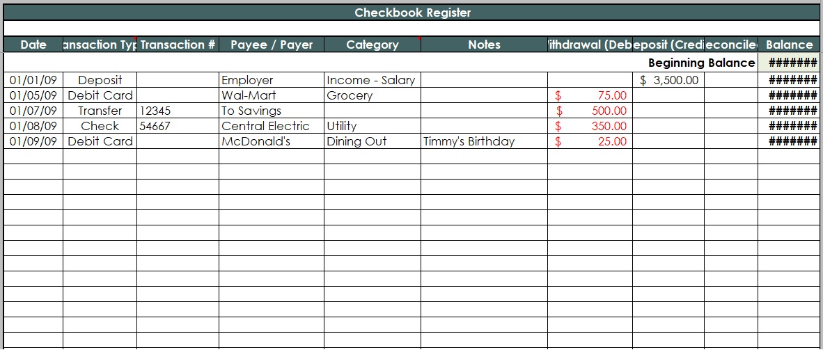free checkbook register template 6