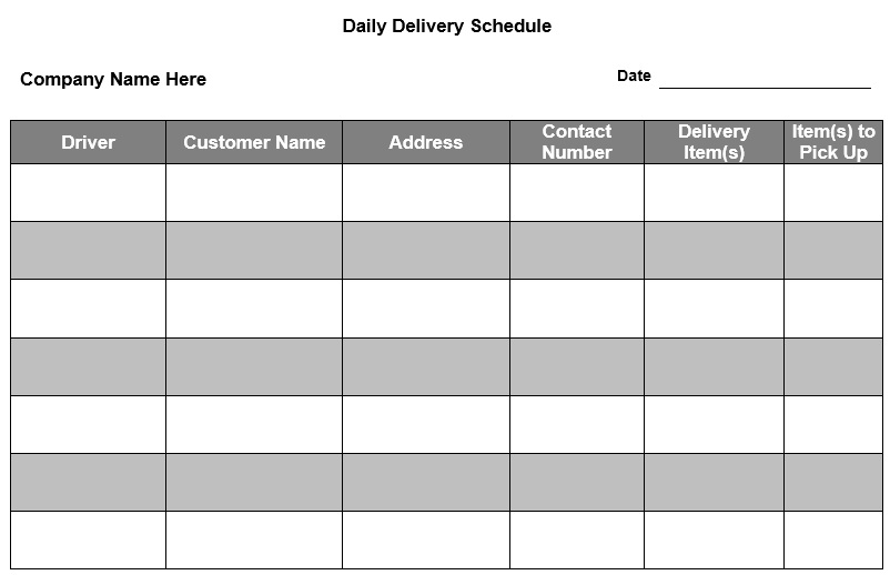 free delivery schedule template 5