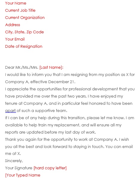free resignation letter template