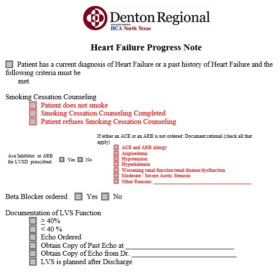 heart failure progress note template