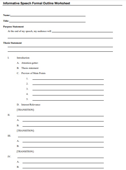 informative speech formal outline worksheet