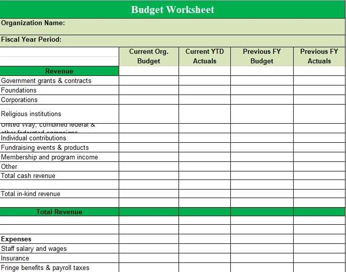 nonprofit budget plan template