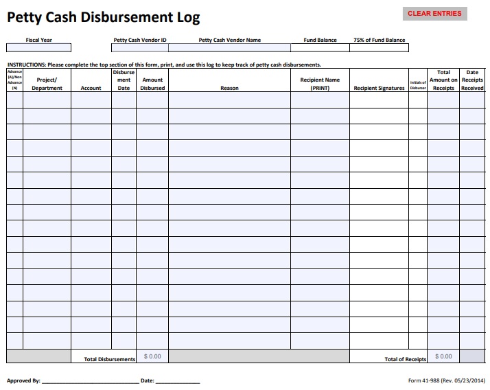 petty cash disbursement log template