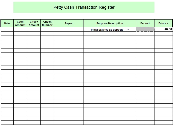 petty cash transaction register template