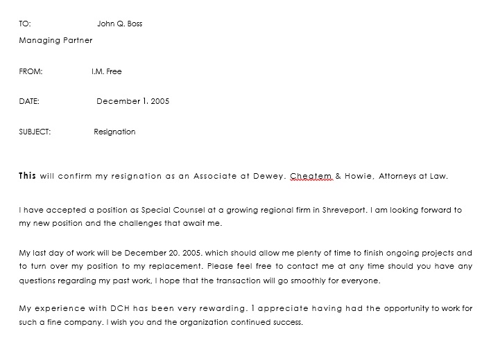 resignation letter format for company change