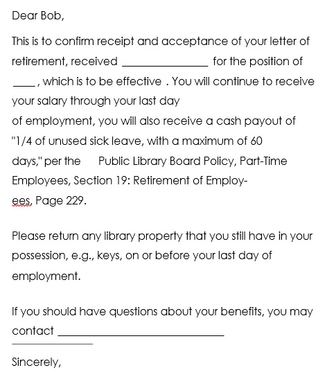 retirement acceptance letter template