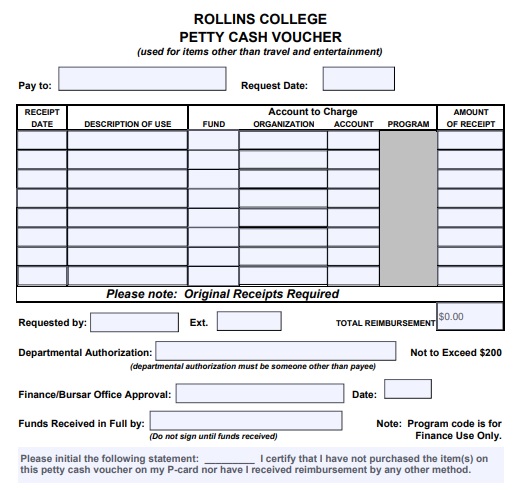 rollins college petty cash voucher
