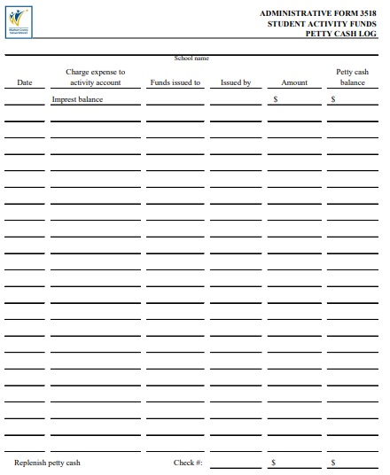 student activity funds petty cash log template