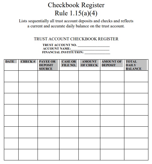 trust account checkbook register template