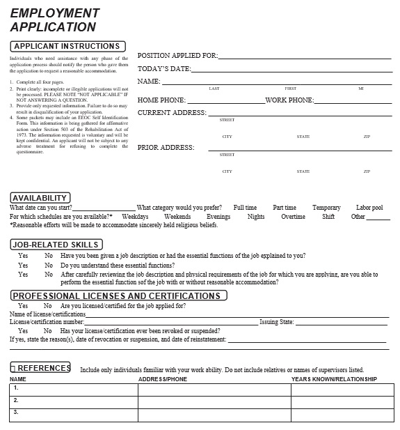 free employment application template 4
