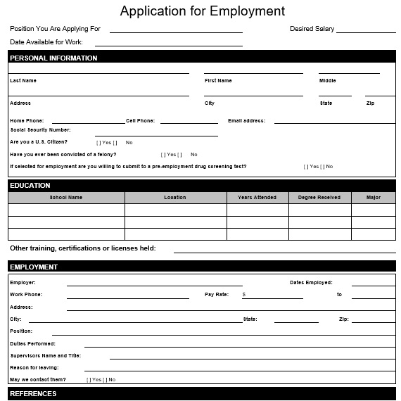free employment application template 7