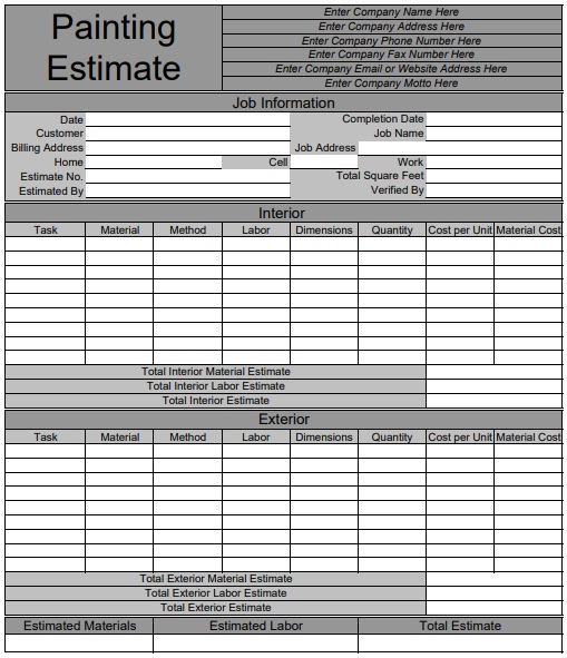 painting estimate template pdf