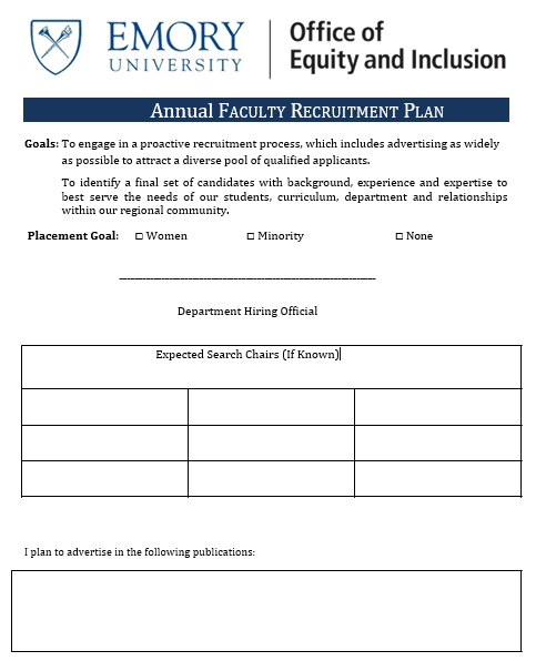 annual faculty recruitment plan template