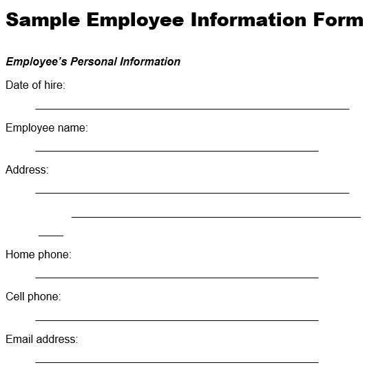 blank employee information form