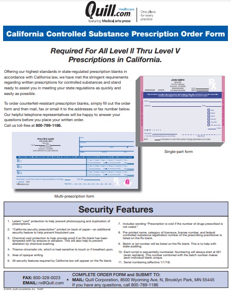 california controlled substance prescription order form